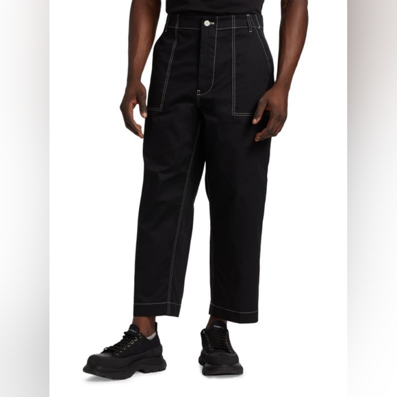 MONCLER Black Contrast Stitch Cotton Blend Cropped Pants EU 48 US 32 Org $580